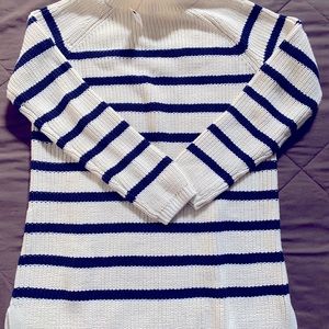 Black and white striped cowl neck